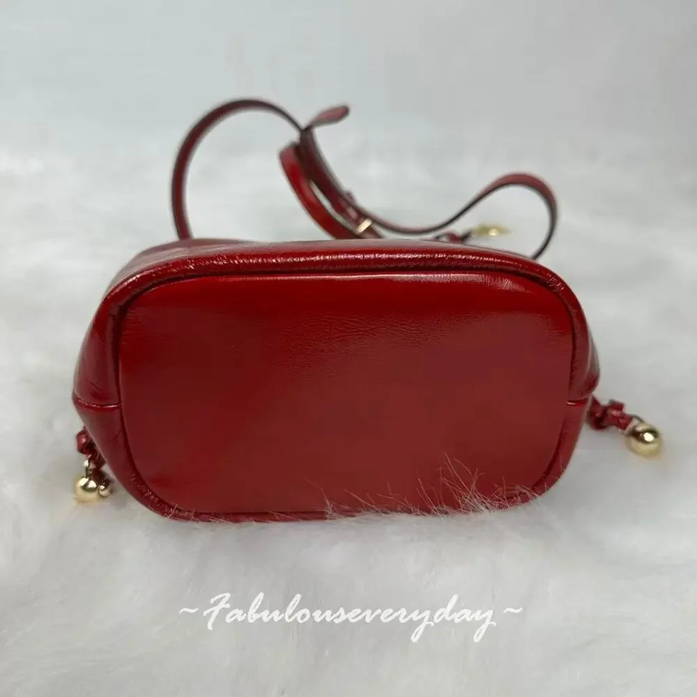 Coach Faye Mini Drawstring Bag In Crinkle Leather/Gold/Dark Cardinal CDB68 NWT - Picture 6 of 8